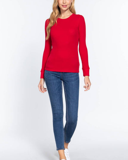 Long Sleeve Crew Neck Thermal Knit Top