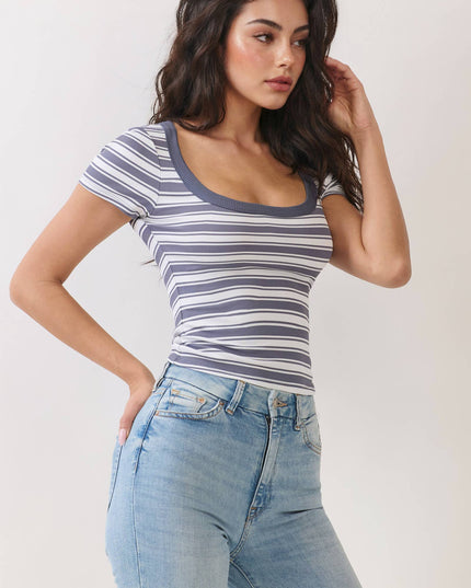 RT56306S - SCOOP NECK CONTRAST BINDING SHORT SLEEVE TOP