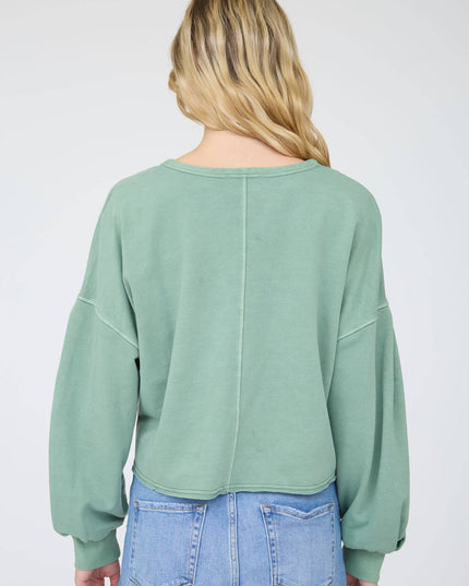 NOTCH NECK BOXY LONG SLEEVE KNIT CROP TOP