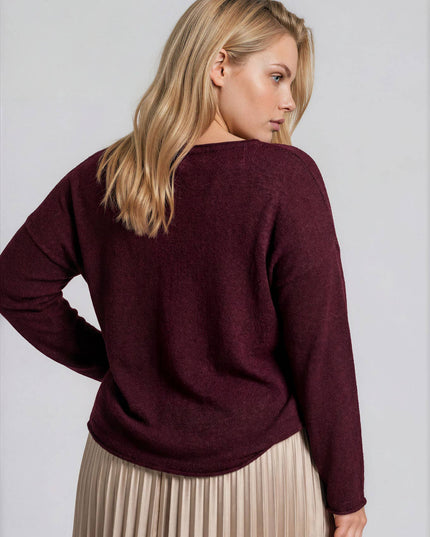 PLUS TEXTURED RAW EDGE LONG SLEEVE KNIT SWEATER