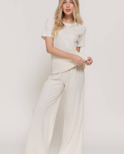 Short Sleeve Top & Wide Knit Pants Set