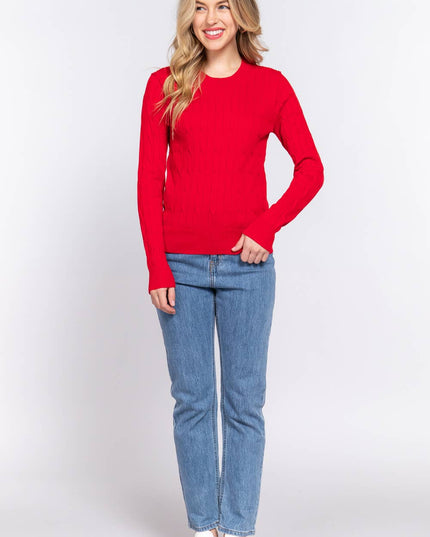 Long Sleeve Round Neck Cable Sweater