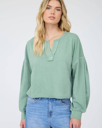 NOTCH NECK BOXY LONG SLEEVE KNIT CROP TOP