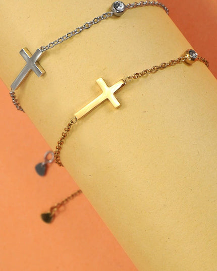 18K STAINLESS STEEL TARNISH FREE CROSS BRACELET | 40B5149