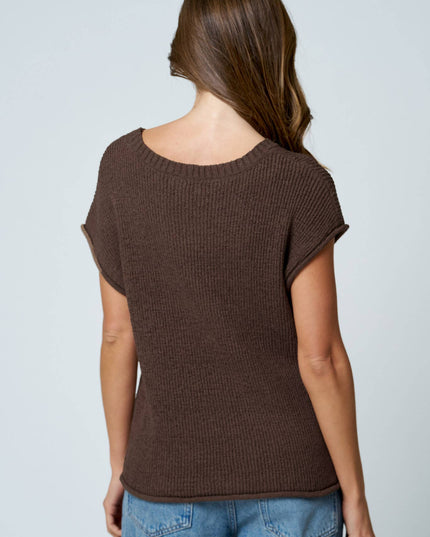 CREW NECK RAW SLEEVE RELAXED SWEATER KNIT TOP