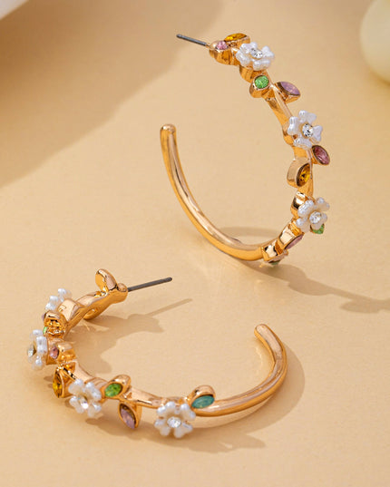 Botanical White Enamel Flowers Crystal Earrings | 80E62639