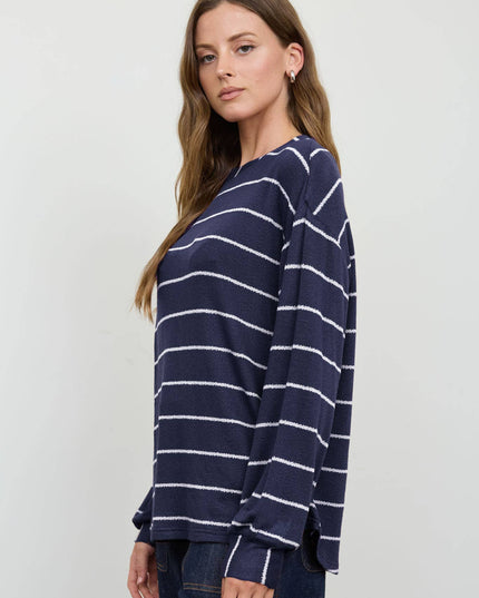 STRIPE LONG SLEEVE CUFFED RELAXED KNIT TOP
