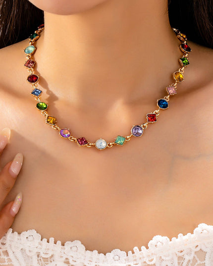 Multicolored Mixed-Shape Crystal Station Necklace | 80N93256