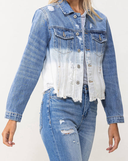 CLASSIC CROP JACKET W BOTTOM BLEACH DETAIL