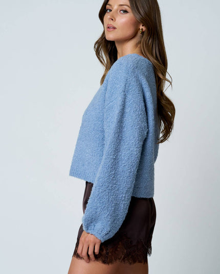 LONG SLEEVE FUZZY KNIT PULLOVER SWEATER (PRE-ORDER)