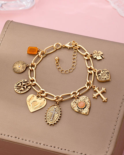Charm Bracelet-Cross Heart Oval Motifs | 80B1651