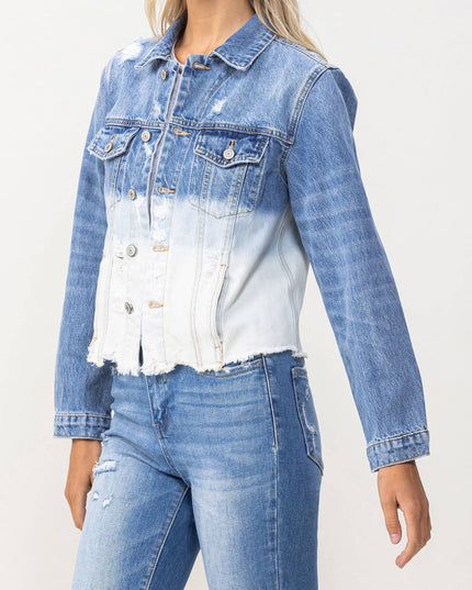 CLASSIC CROP JACKET W BOTTOM BLEACH DETAIL