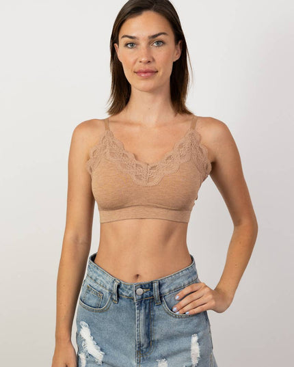 COMFY! Ultra Soft Lace Trim Ribbed Padded Seamless Bralette
