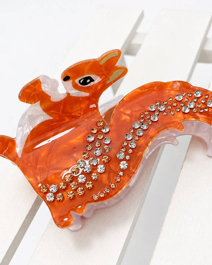 Rhinestone Jumbo Racoon Squirrel Hair Claw Clips | 40H1165