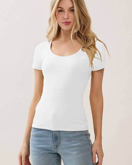 JT57500 - DOUBLE LAYER SCOOP NECK SHORT SLEEVE TOP