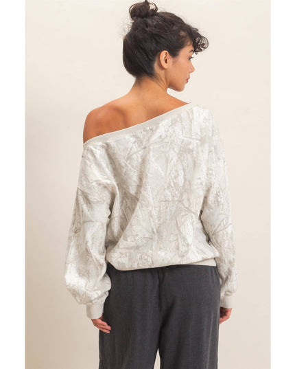 Tree Camouflage Print Off The Shoulder Sweatshirt
