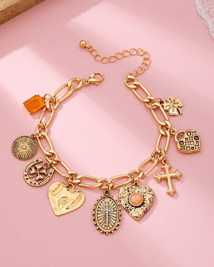 Charm Bracelet-Cross Heart Oval Motifs | 80B1651