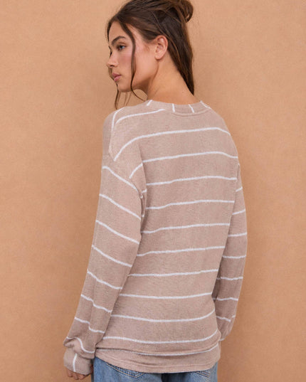 STRIPE LONG SLEEVE CUFFED RELAXED KNIT TOP