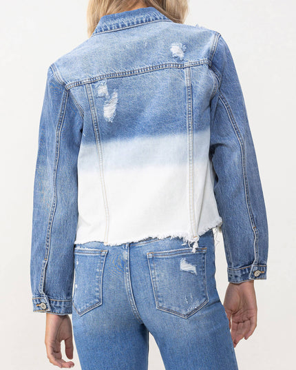 CLASSIC CROP JACKET W BOTTOM BLEACH DETAIL