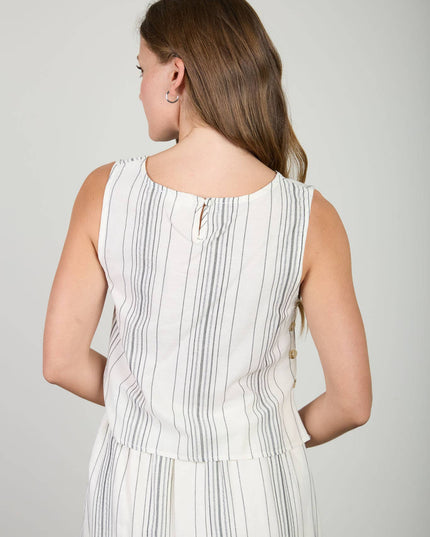 STRIPE SLEEVELESS SIDE BUTTON DETAIL TOP