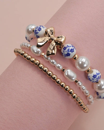 BLUE CERAMIC PORCELAIN BOW MULTI LAYER BRACELET | 80B1333
