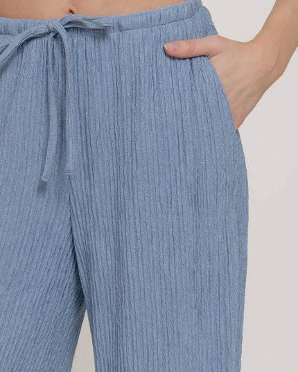 Waistband with String Crinkle Knit Long Pants