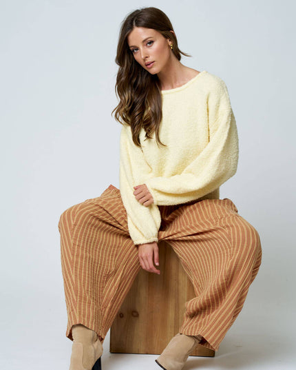 LONG SLEEVE FUZZY KNIT PULLOVER SWEATER (PRE-ORDER)