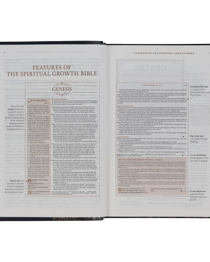 NLT, The Spiritual Growth Bible Faux Leather, Black Floral
