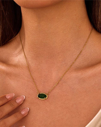 OVAL GEMSTONE CHARM PENDANT NECKLACE | 40NK9661