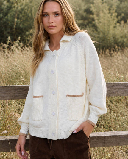 COLLARED BUTTON DOWN BACK PUPPY JACQUARD CARDIGAN