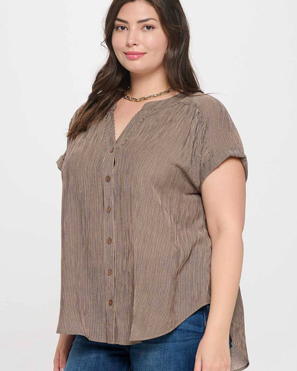 PLUS PINSTRIPE SHORT CUFF SLEEVE BUTTON DOWN SHIRT