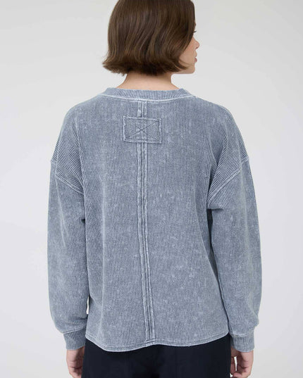 WASHED POCKET DETAIL LONG SLEEVE RIB KNIT TOP