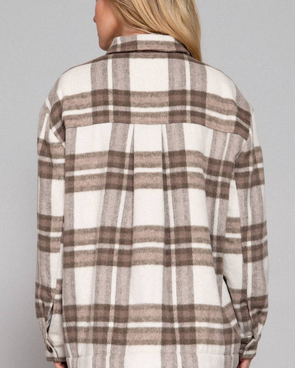 Long Sleeve Inside Faux Fur Brushed Plaid Jacket