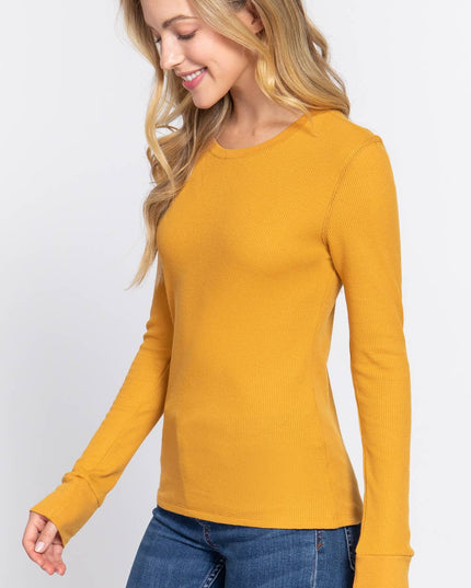 Long Sleeve Crew Neck Thermal Knit Top