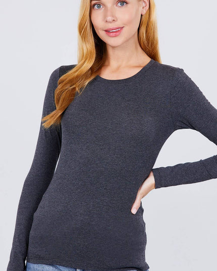 Long Sleeve Crew Neck Cotton Spandex Jersey Top