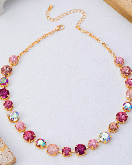 Multi-Tone Pink and Purple Crystal Tennis Necklace| 80N93416