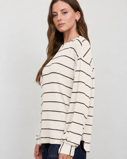 STRIPE LONG SLEEVE CUFFED RELAXED KNIT TOP