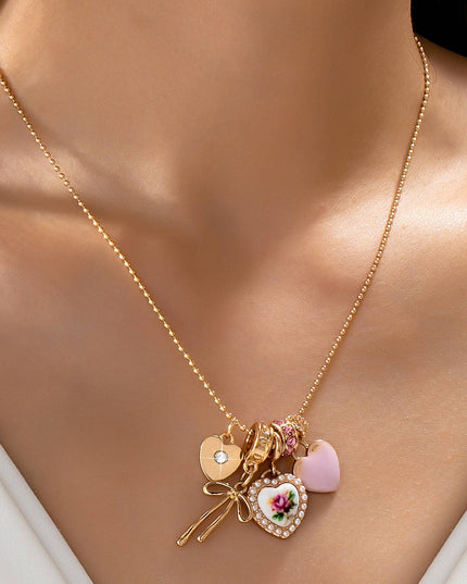 Multi Charm Porcelain Bow Ball Chain Necklace | 80N92892