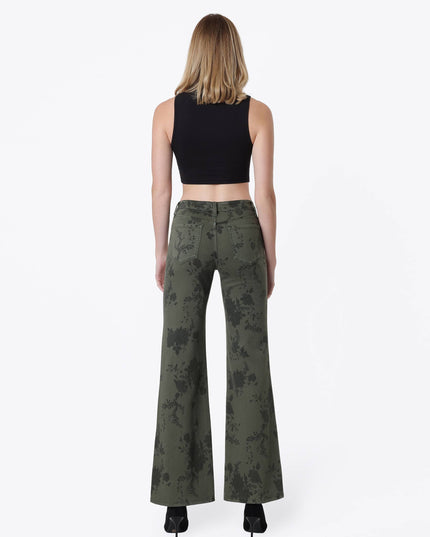 MID RISE GREEN FLORAL PRINT VINTAGE FLARE JEANS T7588GEN