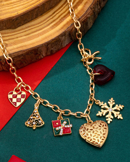 Christmas Checkered heart tree gift box Necklace | 80N93332