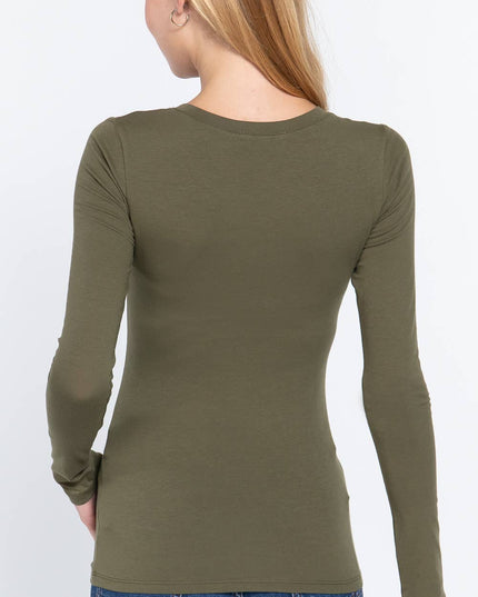 Long Sleeve Crew Neck Cotton Spandex Jersey Top