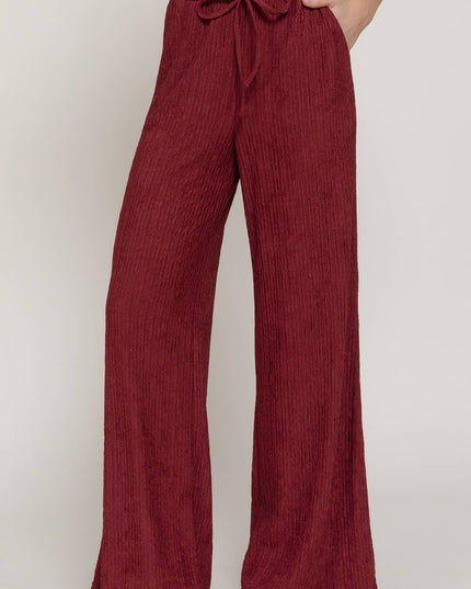 Waistband with String Crinkle Knit Long Pants