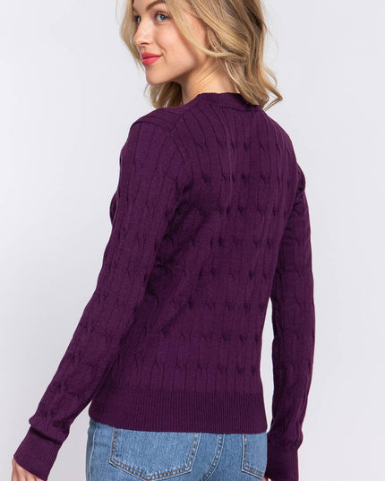 Long Sleeve Round Neck Cable Sweater