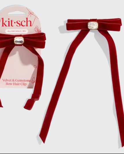 Velvet & Gemstone Bow Hair Clip