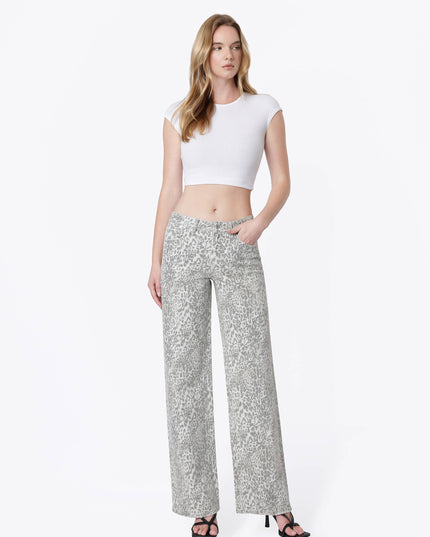 LOW RISE FULL LENTH LEOPARD PRINT WIDE LEG JEANS T7371LPD