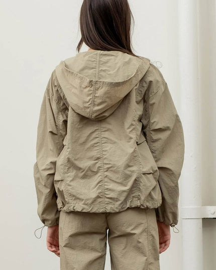 ZIP UP DRAWSTRING HOODED JACKET