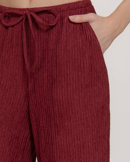 Waistband with String Crinkle Knit Long Pants