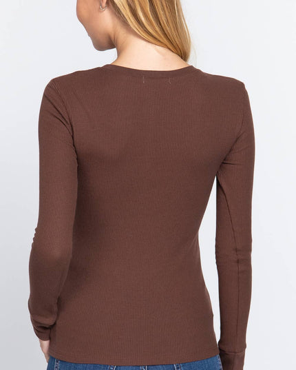 Long Sleeve Crew Neck Thermal Knit Top