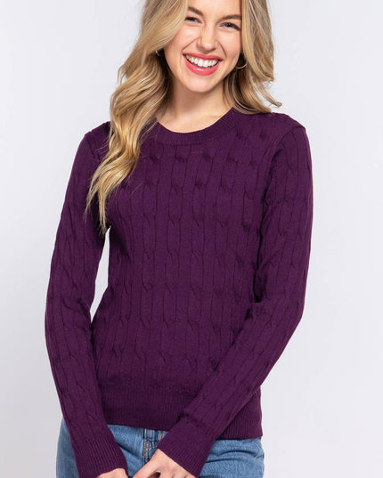 Long Sleeve Round Neck Cable Sweater