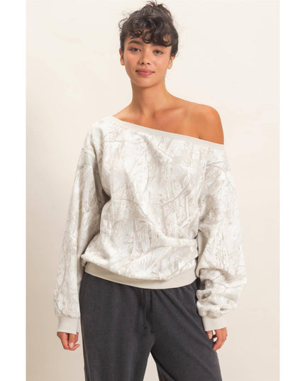 Tree Camouflage Print Off The Shoulder Sweatshirt